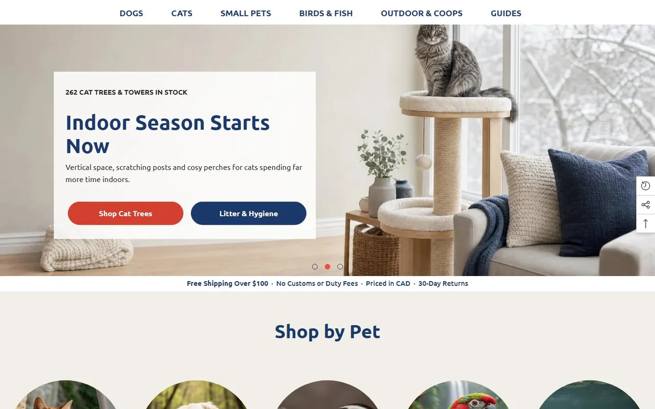 Petcarestore Canada Shopify storefront homepage